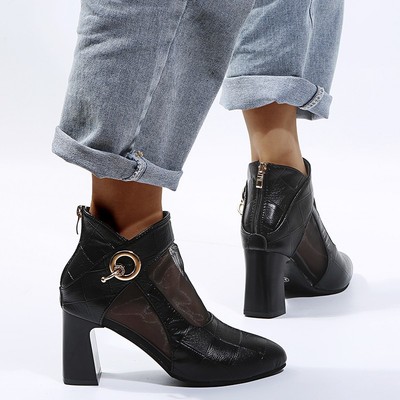 European And American Solid Color Pointed Sandals Women's Thick-heeled Mesh Sandals