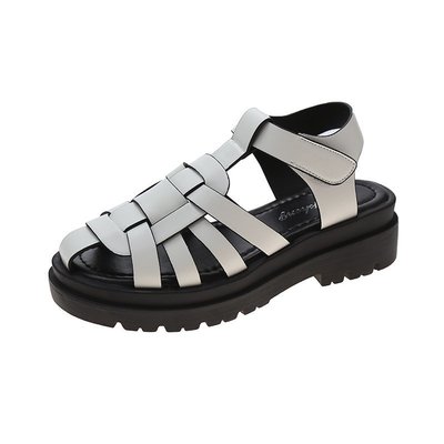 Fashionable Korean Baotou Hollow Velcro Fairy Platform Roman Shoes
