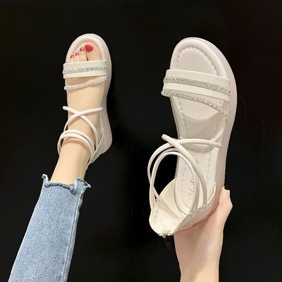 Roman Flat Sandals Student Casual Flat Cross Strap Heel