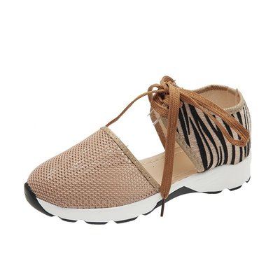Large Size Mesh Hollow Sports Sandals Women's Thick-soled Hollow Leopard Lace