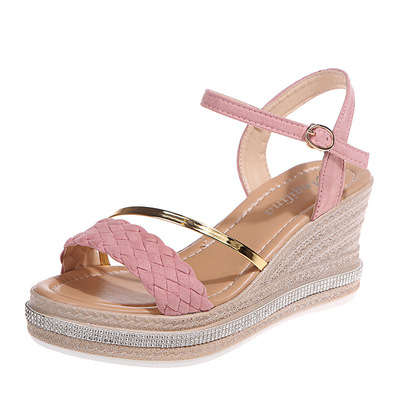 Wedge Heel Rhinestone Fish Mouth Buckle Platform Platform Roman Shoes