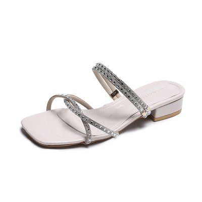 Outer Wear Mid-heel Thick With Rhinestone Roman Sandals And Two-wear Sandals
