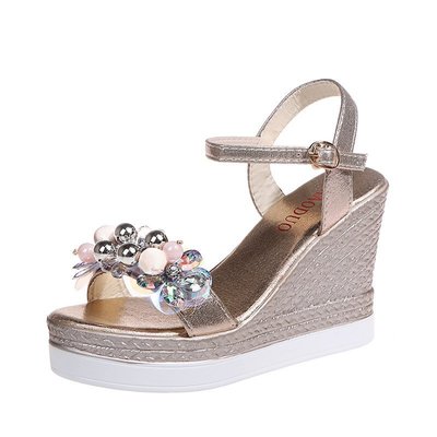 Wedge Open Toe Summer New High-heel Platform Rhinestone Flower Buckle Sandals