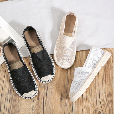 Breathable Lace Fisherman Shoes Women's Flat Bottom Casual Small Fragrant Linen Lazy Pedal
