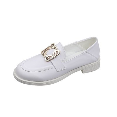 Low Cut Thick Heel British Style Casual Solid Color Square Buckle Slip-on Shoes