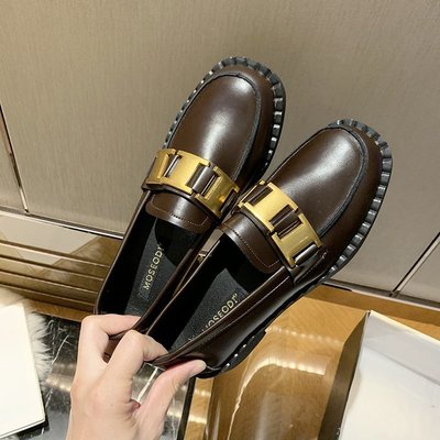 Autumn British Style Thick Heel Single Shoes Round Toe Flat Loafers