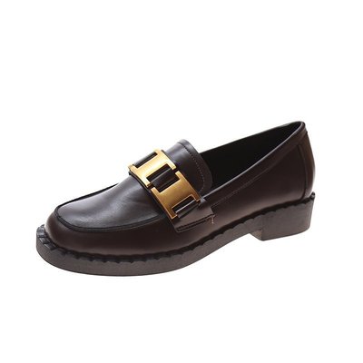 Autumn British Style Thick Heel Single Shoes Round Toe Flat Loafers