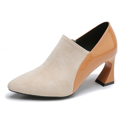 Leather Shoes Stitching Deep Mouth Autumn Shoes European Style Soft Leather Thick Heel