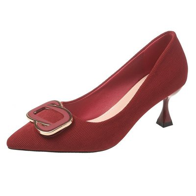 French High Heels Women's Stiletto Heel Spring New Shallow Mouth Pointed Square Buckle