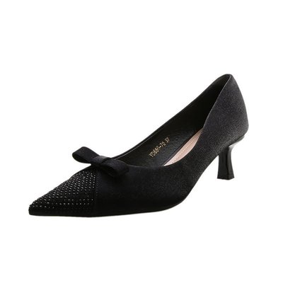 Stiletto With Korean Bowknot Rhinestone Sexy Pointed Shallow Mouth