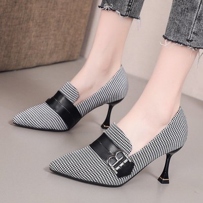 Pointed Toe Stiletto Metal Single Shoes Banquet Professional Roman Deep-mouth Shoes
