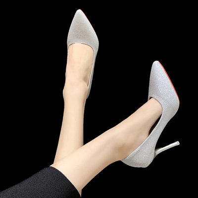 Sequined High Heels European And American Plus Size Pointed Stiletto Heel