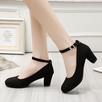 Shallow Mouth Thick Heel High Heel Professional Shoes With A Word Buckle Simple Temperament