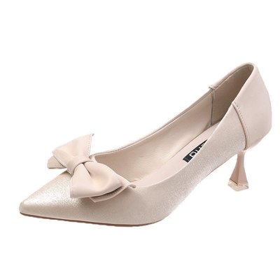 Bowknot High-heeled Shoes With Stiletto Heels Fashion Autumn Soft Leather