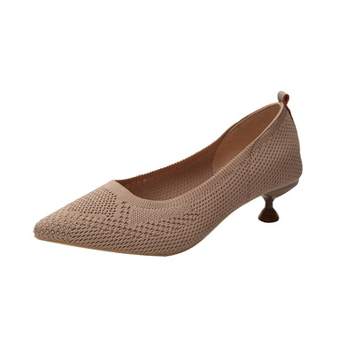 Knitted Cat With Small Heel Shoes Women's Low-heeled Pointed Toe