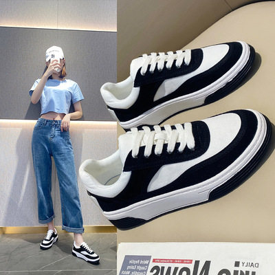 Black And White Panda Shoes 2021 New Round Toe All-match Casual Shoes With Thick Soles