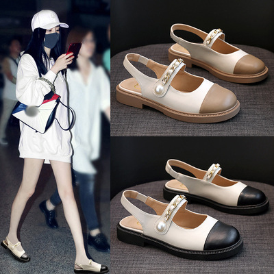 Round Toe Cute Beach Shoes Summer New Style Roman Pearl Flat Women's Shoes