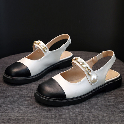 Round Toe Cute Beach Shoes Summer New Style Roman Pearl Flat Women's Shoes