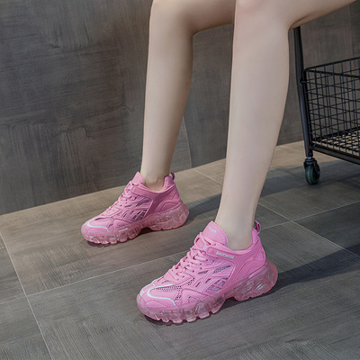 New Saga Transparent Thick-soled European Station Breathable Mesh Sneakers