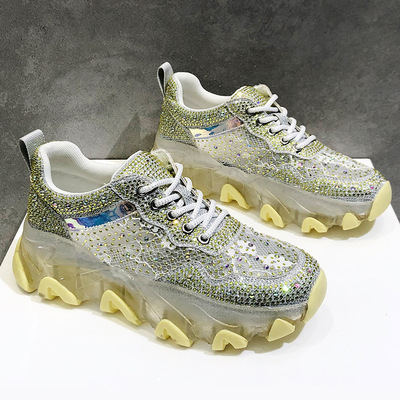 Hollow Thick Bottom Breathable Sneakers Net Red Rhinestone Jelly Lace Shoes