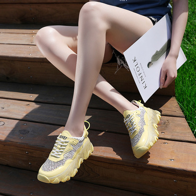Rhinestone Old Shoes Platform Casual Sports Women's Shoes Transparent Bottom Mesh Shoes