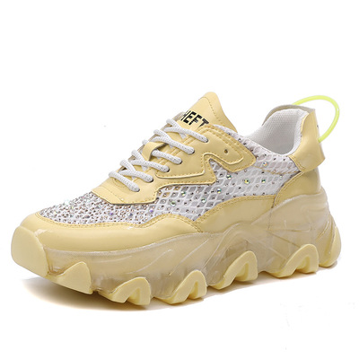 Rhinestone Old Shoes Platform Casual Sports Women's Shoes Transparent Bottom Mesh Shoes