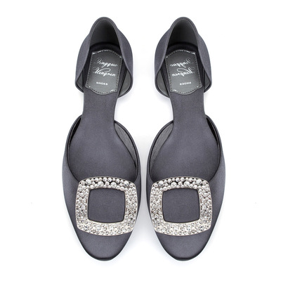 New Satin Rhinestone Square Buckle Women's Shoes Flat Sandals
