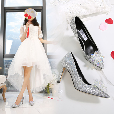 Crystal Wedding Shoes Pointed Toe Stiletto High Heels Champagne Wedding Bridesmaid Shoes