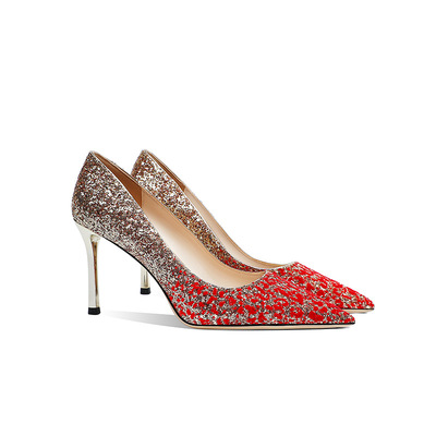Sequin Dress Shoes Red High Heels Stiletto Wedding Shoes