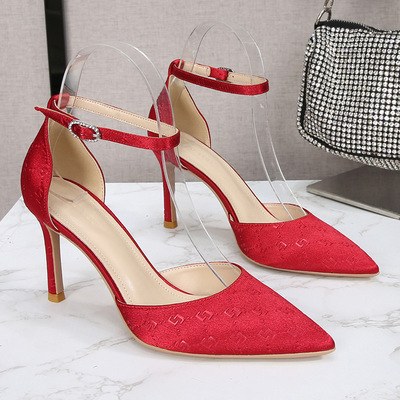 Solid Color Lace-up Embossed Hollow Fashion Shoe Sandals