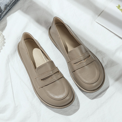 Flat Retro Small Leather Shoes Step On Foot Loafers Black Everyday Lazy Shoes