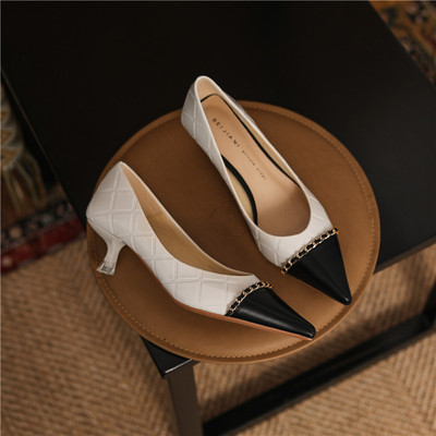 Small Fragrance Style Color Matching Pointed High Heels Stiletto Shallow Mouth Ladies Elegant French Retro
