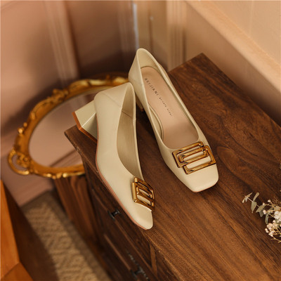 High Heels Mid-heel French Temperament Retro Two-wear Can Be Stepped On The Heel
