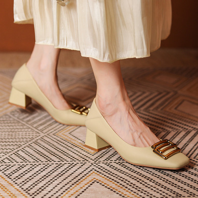 High Heels Mid-heel French Temperament Retro Two-wear Can Be Stepped On The Heel