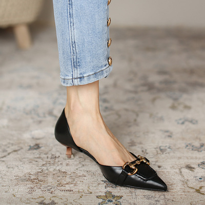 Niche French Roman Bit Hollow High Heels Stiletto Mid-heel Occupation