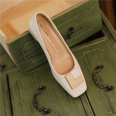 Square Buckle Thick And Square Toe Can Be Worn On The Heel, Soft Leather