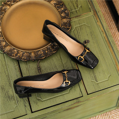New Square-toe Retro Sheepskin Two-wear Can Be Stepped On With Horsebit Buckle High Heels