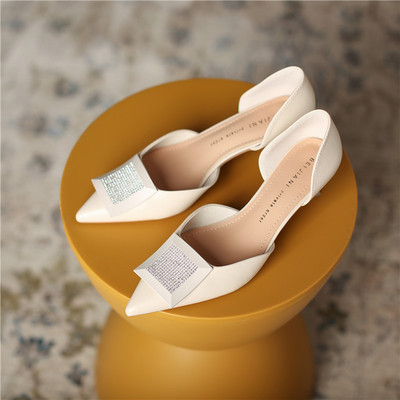 Temperament High Heels With Pointed Square Buckle Rhinestones