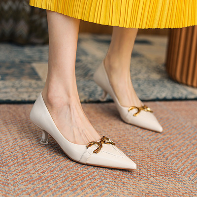 Pointed Stiletto Middle Heel Metal Buckle New Autumn 2021