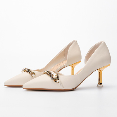 French Romantic Retro High Heels Female Pointed Stiletto Heel Side Empty
