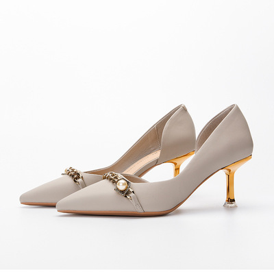 French Romantic Retro High Heels Female Pointed Stiletto Heel Side Empty