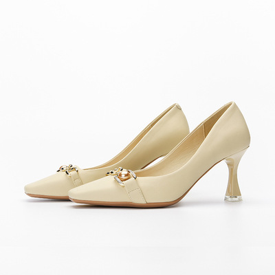 Square Toe High Heels Women Stiletto With French Retro Metal Buckle