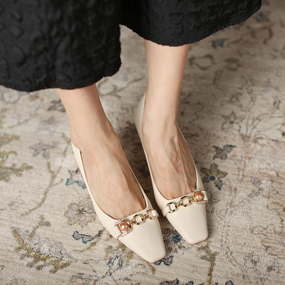 Square Toe High Heels Women Stiletto With French Retro Metal Buckle