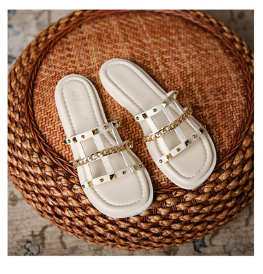 Iron Chain Rivet Net Celebrity Gentle Fairy Style Flat Student Roman Shoes