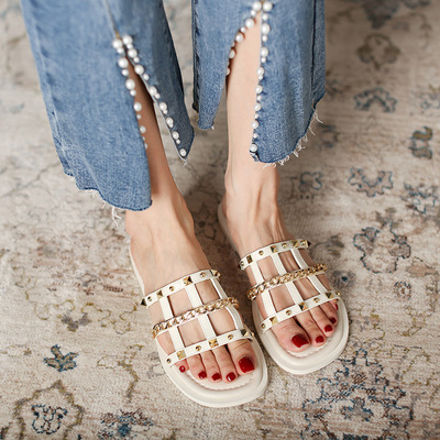 Iron Chain Rivet Net Celebrity Gentle Fairy Style Flat Student Roman Shoes