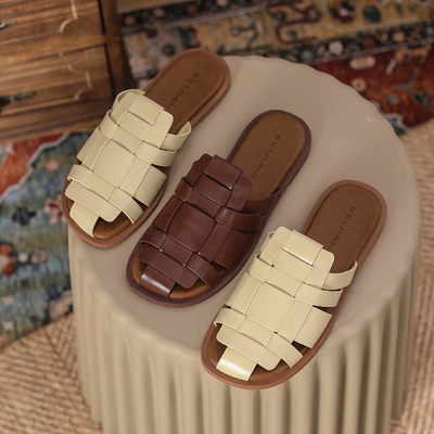 Woven Sandals Casual Half Slippers Beach Shoes Soft Sole