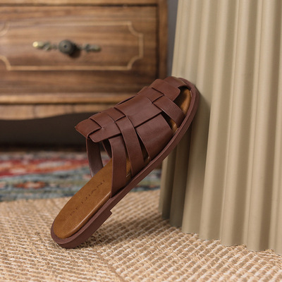 Woven Sandals Casual Half Slippers Beach Shoes Soft Sole