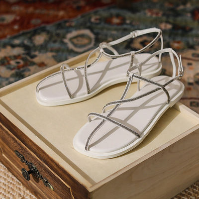 Fairy Style New Rhinestone T-shaped Beach Roman Shoes