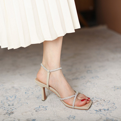 Roman Strap Diamond Sandals Fairy Style Temperament Stiletto