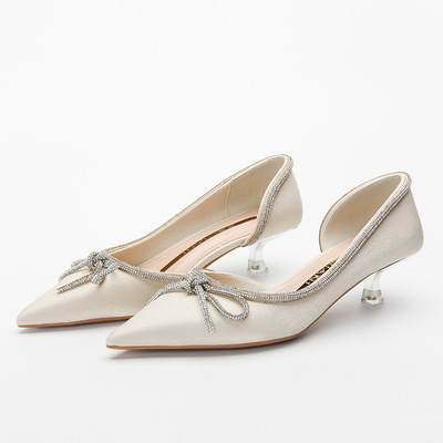 Rhinestone Bow New Side Air Sexy High Heels Pointed Toe